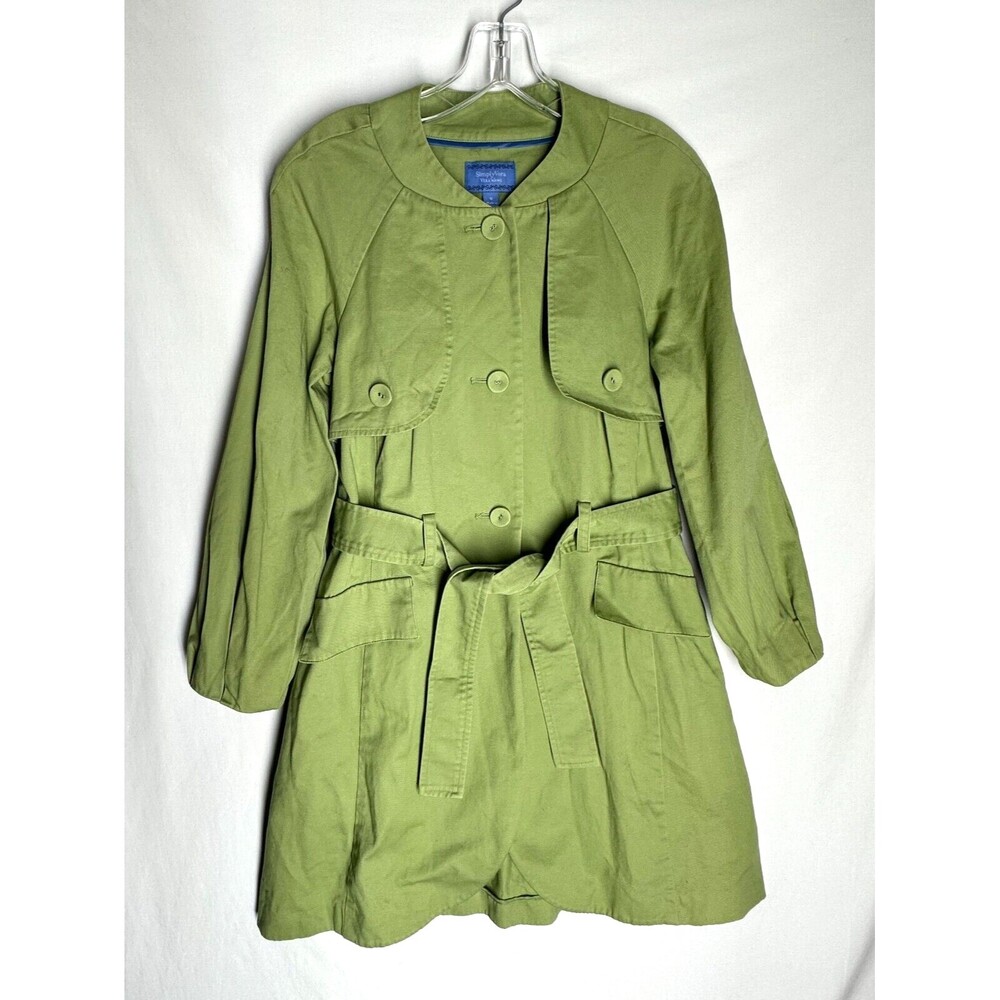 Simply Vera Wang Women's Military Trentch Coat Green Cotton Jacket Size Small